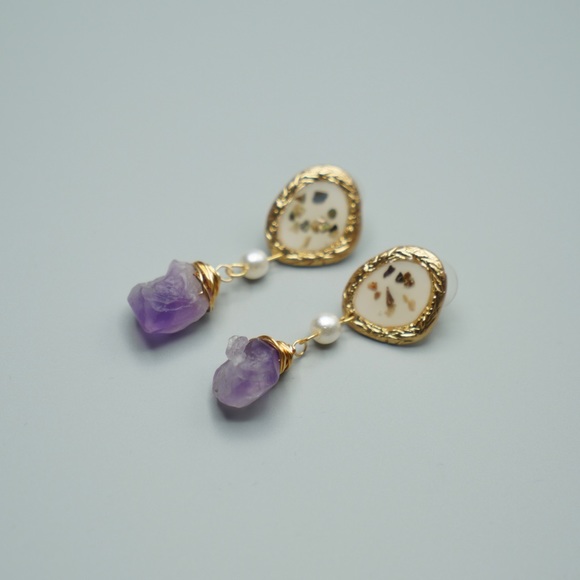 jewelry gold plated drop natural earrings amethyst - Picture 7 of 8